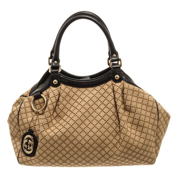 Gucci Brown Canvas Leather Diamante Ladies Satchel Handbag